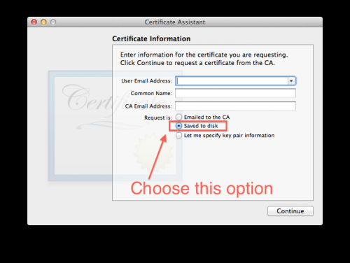  Request a Certificate from a Certificate Authority window