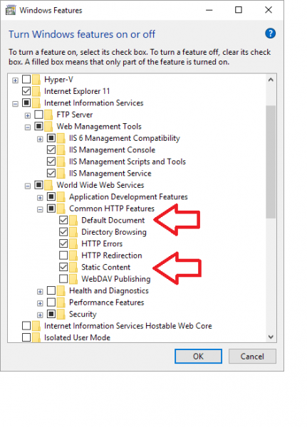 Windows features, ISS, HTTP Features